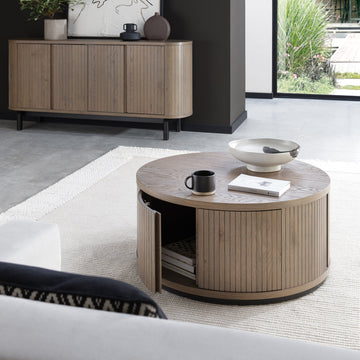 Bentley Designs Vega Grey Oiled Oak & Peppercorn Round Coffee Table
